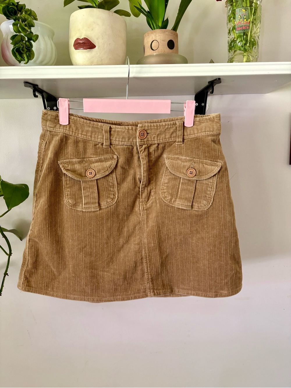 Casual Corduroy Pocket Mini Skirt in Brown